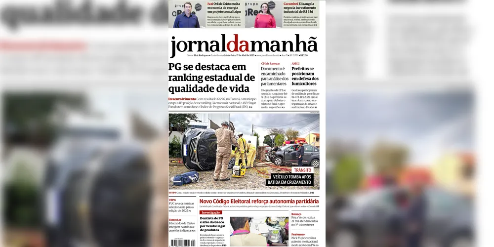Imagem ilustrativa da imagem Capa da edição desta quinta-feira (17/04/2025), do JM