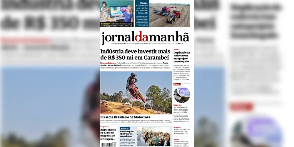 Imagem ilustrativa da imagem Capa da edição desta quarta-feira (02/04/2025), do JM