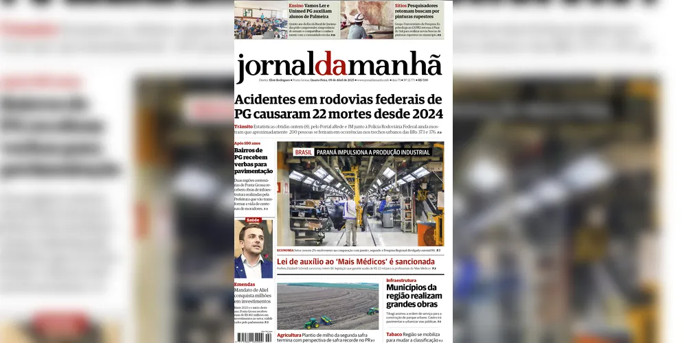 Imagem ilustrativa da imagem Capa da edição desta quarta-feira (09/04/2025), do JM