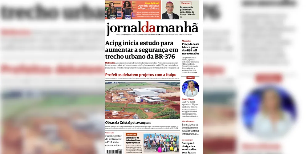 Imagem ilustrativa da imagem Capa da edição desta quinta-feira (10/04/2025), do JM