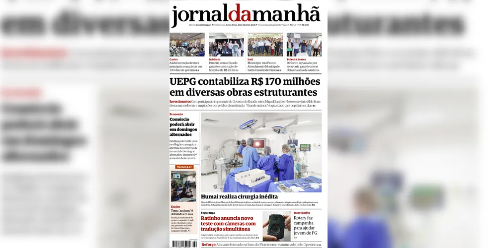 Imagem ilustrativa da imagem Capa da edição desta sexta-feira (11/04/2025), do JM