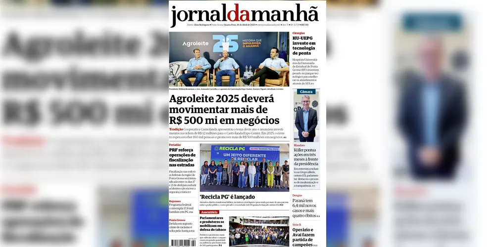 Imagem ilustrativa da imagem Capa da edição desta quarta-feira (16/04/2025), do JM