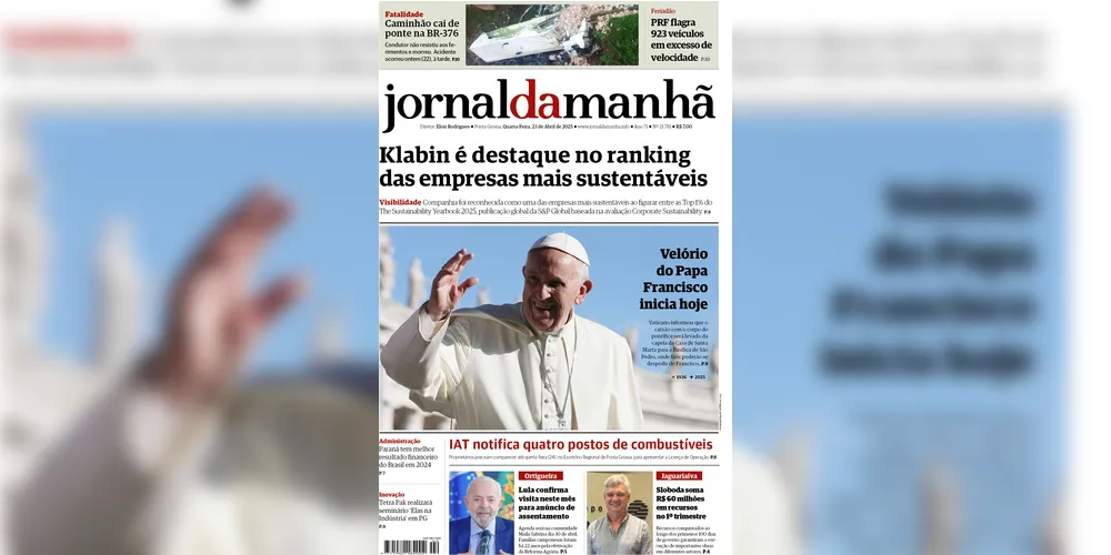 Imagem ilustrativa da imagem Capa da edição desta quarta-feira (23/04/2025), do JM