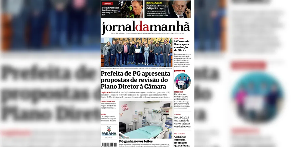 Imagem ilustrativa da imagem Capa da edição desta quinta-feira (29/05/2025), do JM