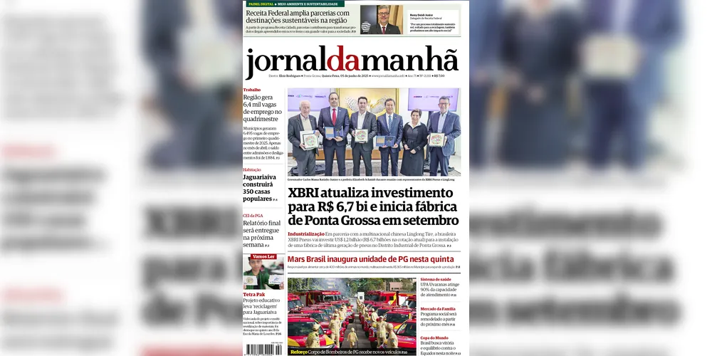 Imagem ilustrativa da imagem Capa da edição desta quinta-feira (05/06/2025), do JM