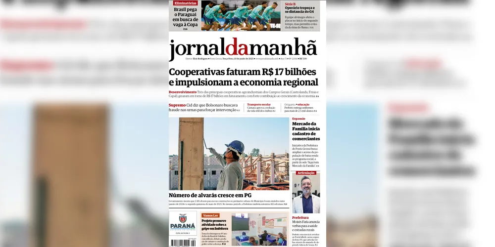 Imagem ilustrativa da imagem Capa da edição desta terça-feira (10/06/2025), do JM
