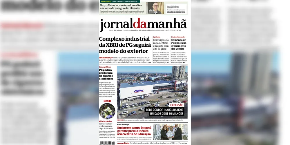 Imagem ilustrativa da imagem Capa da edição desta quinta-feira (12/06/2025), do JM