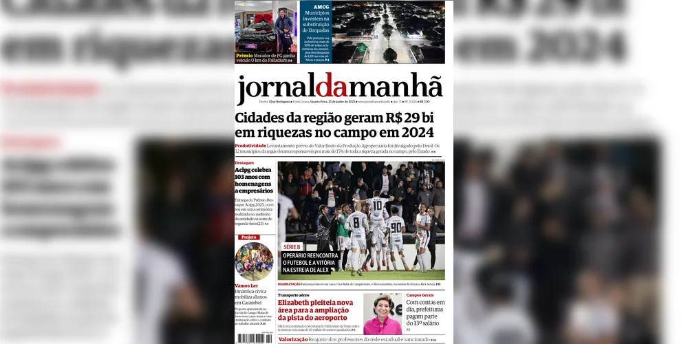 Imagem ilustrativa da imagem Capa da edição desta quarta-feira (25/06/2025), do JM