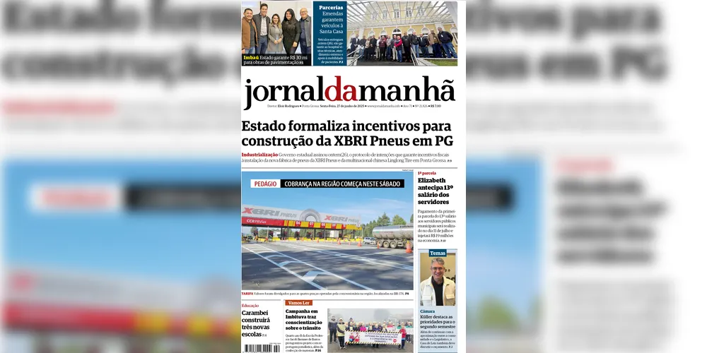 Imagem ilustrativa da imagem Capa da edição desta sexta-feira (27/06/2025), do JM