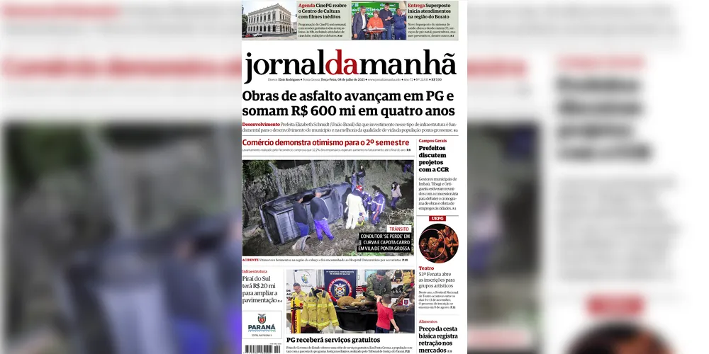 Imagem ilustrativa da imagem Capa da edição desta terça-feira (08/07/2025), do JM