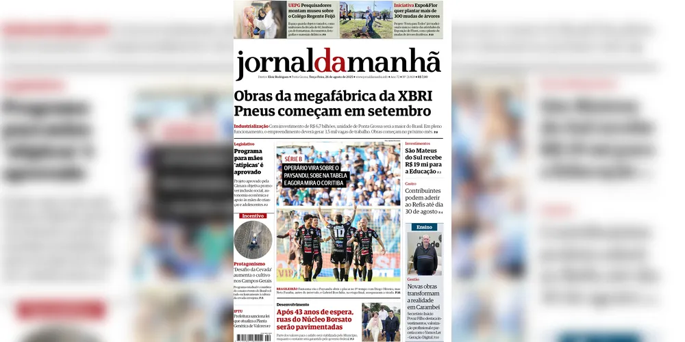 Imagem ilustrativa da imagem Capa da edição desta terça-feira (26/08/2025), do JM