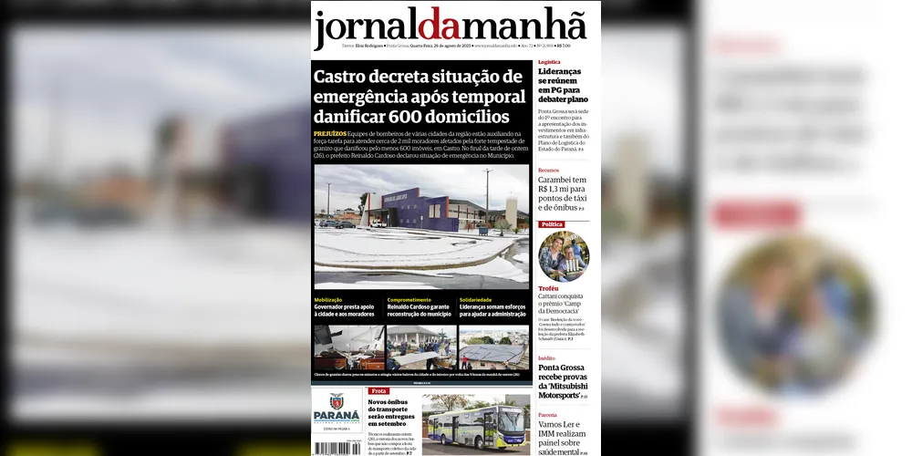 Imagem ilustrativa da imagem Capa da edição desta quarta-feira (27/08/2025), do JM