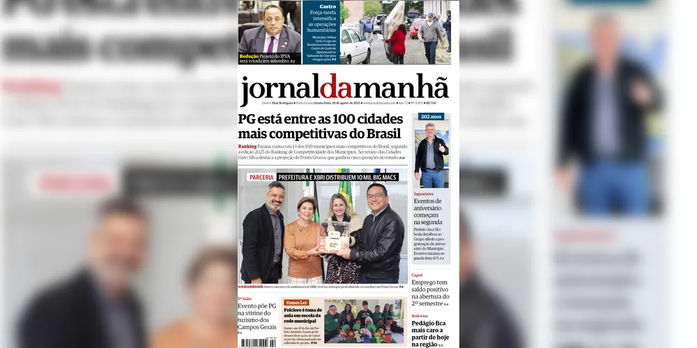 Imagem ilustrativa da imagem Capa da edição desta quinta-feira (28/08/2025), do JM