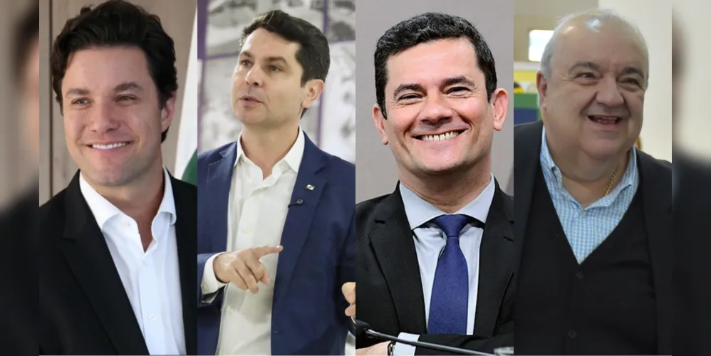 Na imagem: Guto Silva, secretário de Cidades; Alexandre Curi, deputado estadual (PSD); Sergio Moro, senador (União Brasil); e Rafael Greca, secretário da Secretaria Estadual de Desenvolvimento Sustentável