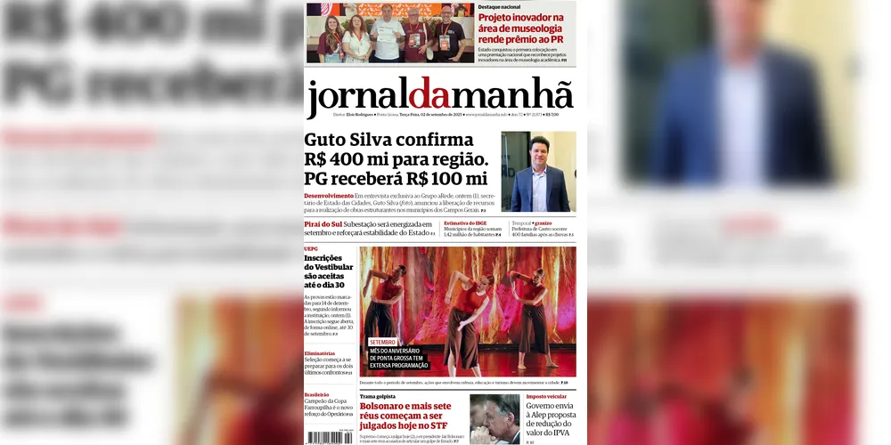 Imagem ilustrativa da imagem Capa da edição desta terça-feira (02/09/2025), do JM