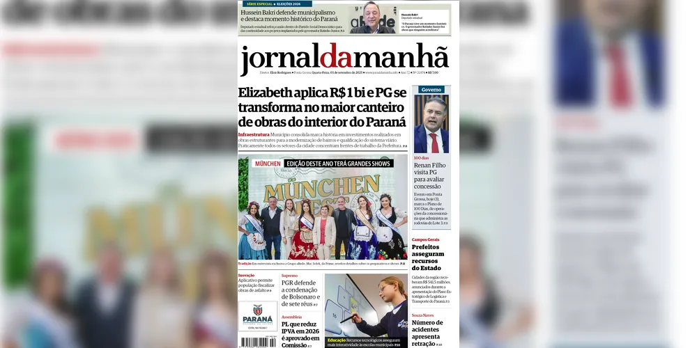 Imagem ilustrativa da imagem Capa da edição desta quarta-feira (03/09/2025), do JM