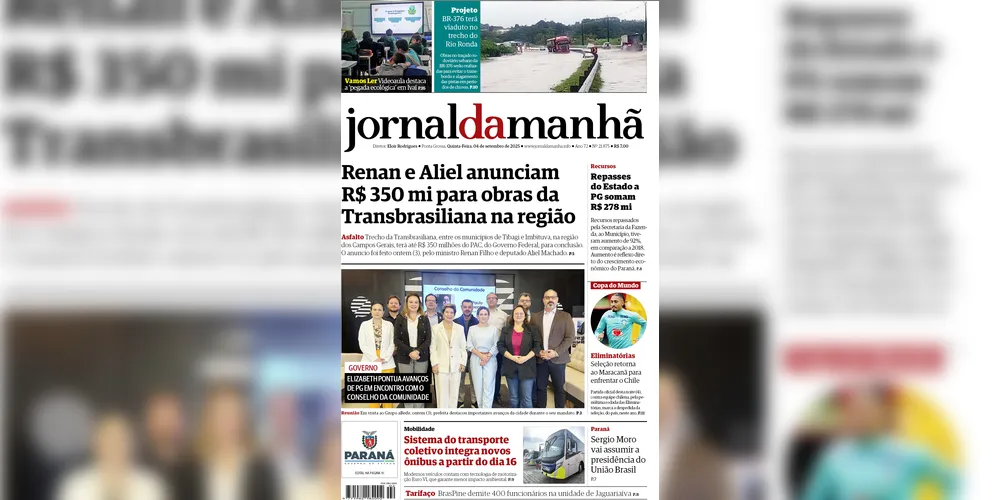 Imagem ilustrativa da imagem Capa da edição desta quinta-feira (04/09/2025), do JM