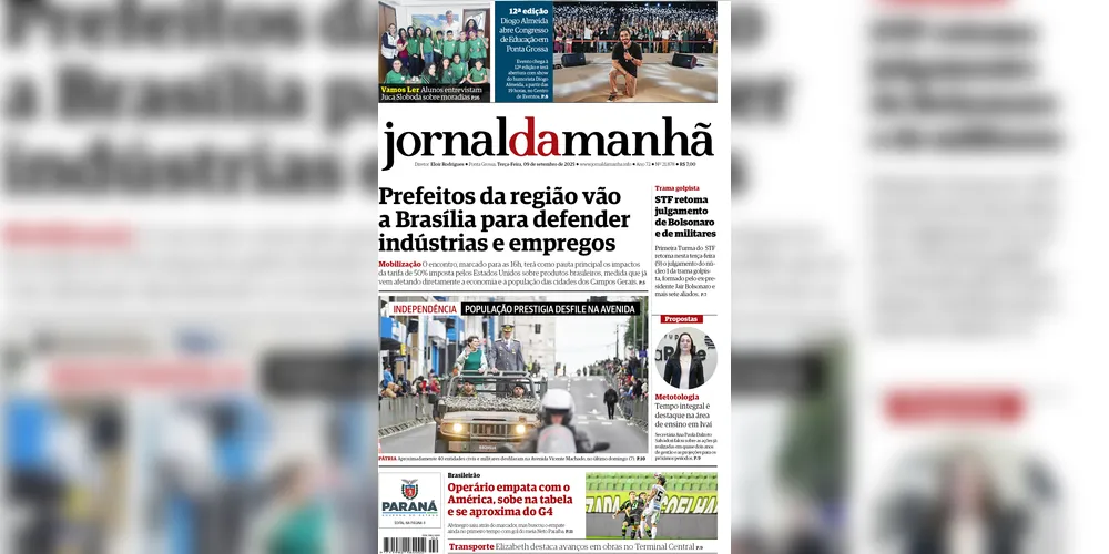 Imagem ilustrativa da imagem Capa da edição desta terça-feira (09/09/2025), do JM