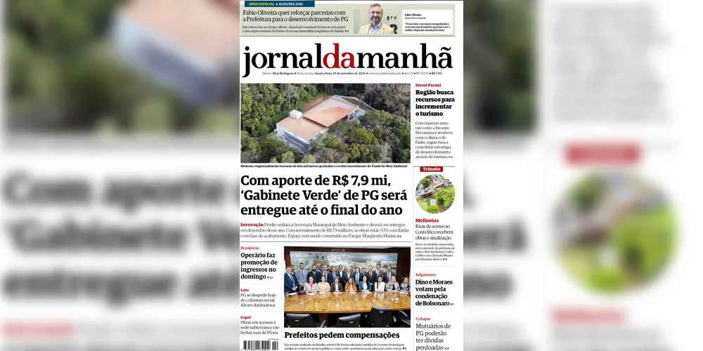 Imagem ilustrativa da imagem Confira a capa da edição desta quarta-feira (10/09/2025), do JM
