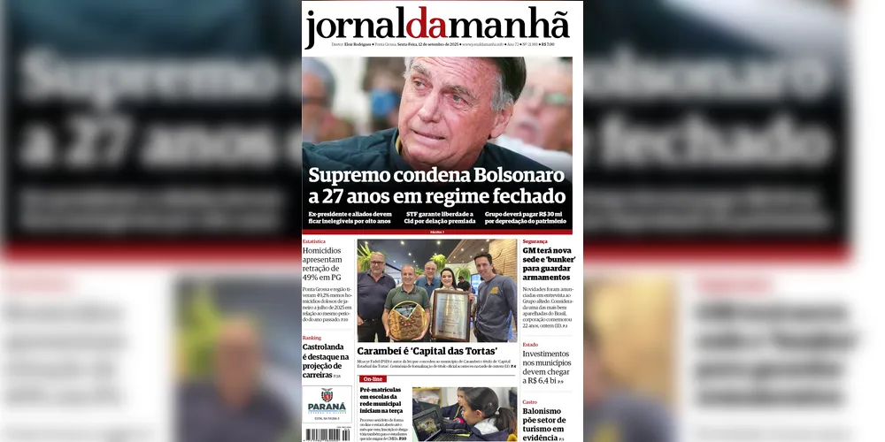 Imagem ilustrativa da imagem Capa da edição desta sexta-feira (12/09/2025), do JM